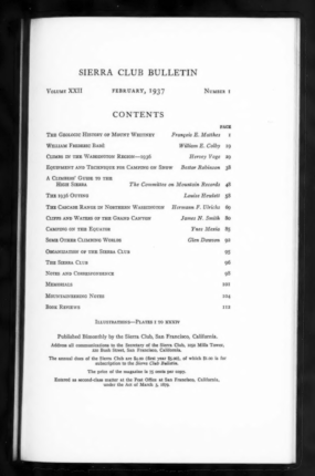 Sierra Club Bulletin 1937 Vol 22 No 1 February cover